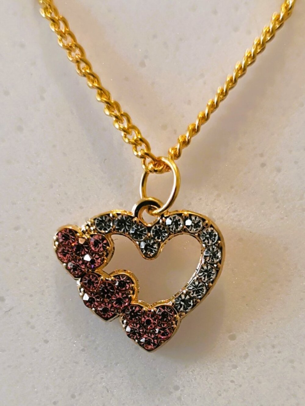 Gold-Plated Pink Crystal Heart Necklace – Sparkling Romantic Jewellery